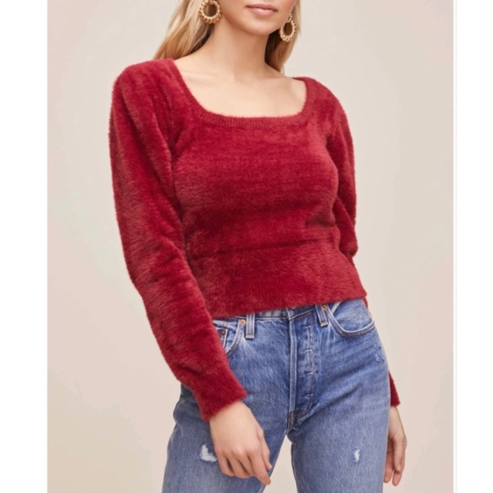 ASTR Burgundy Wine Fuzzy Crop Sweater
